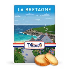 Metal box with Brittany decor filled with Breton pancakes and biscuits