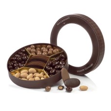 Assortment of fine chocolates in a compartmentalized box