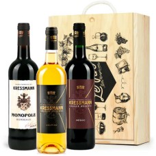 Box of 3 Bordeaux bottles (2 reds, 1 sweet white)