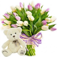 Tulips for women with teddy bear (Small)