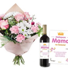 Pastel Bouquet with Wine for Mom