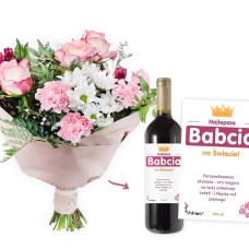 Pastel Bouquet with Wine for Grandma