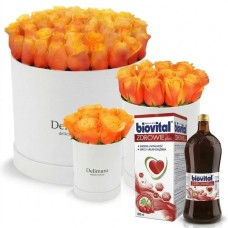 Tea roses in a white box + Biovital