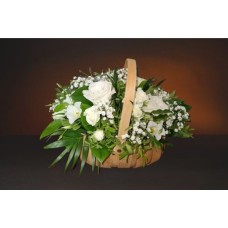Flower Basket of White Flowers and Greens