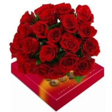 Bouquet of 24 roses. Chocolates box included