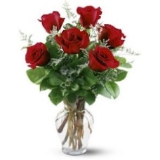 Six Roses In A Glass Vase