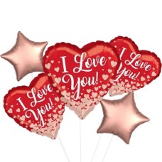 Rose Gold Hearts Love You Balloon (3 Balloons Gift Boxed)