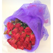 20 Superb Red Roses In Mesh Wrap