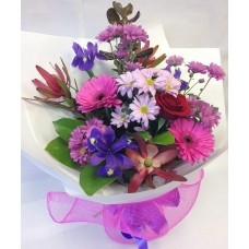 Hand-Tied Bouquet of Winter Flowers - Pinks, Purple & Red (Small)