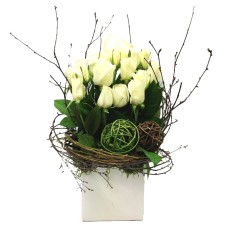 Ceramic Container with 12 White or Pink Roses