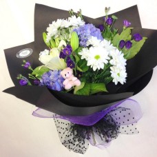 Purple and White Hand-Tied in Black Wrap (Small)