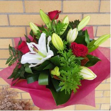 White Lily and Red Rose Bouquet