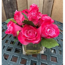 Silk Hot Pink Rose Cube