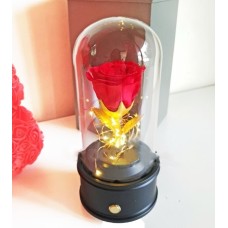 Everlasting Red Rose Glass Dome with Bluetooth Speaker & LED Lights