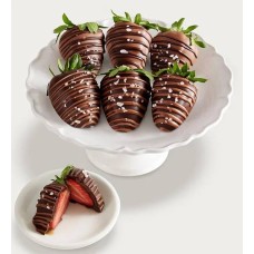 Caramel Sea Salt Artisan Belgian Chocolate Strawberries (Mixed Milk & Dark Chocolate - Half Dozen)