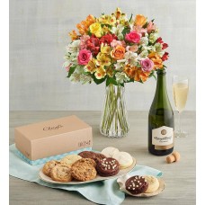 Assorted Roses & Peruvian Lilies, Cheryls Cookies, and Wine (Assorted Roses & Peruvian Lilies, Cheryl’s Cookies, and Rose)