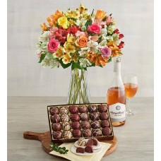 Assorted Roses & Peruvian Lilies, Chocolate Truffles, and Wine (Assorted Roses & Peruvian Lilies, Chocolate Truffles, and Rose)