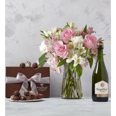 Mothers Day Cherished Blooms Bouquet, Chocolate Truffles, and Wine (Mother’s Day Cherished Blooms Bouquet, Chocolate Truffles, and Ross Lane Red Blend)