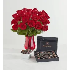 Scharffen Berger® Chocolatier's Collection with Two Dozen Red Roses
