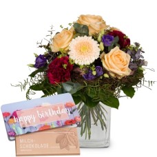 Colorful flower dream with Munz bar of chocolate Â«Happy BirthdayÂ» (Minimum)