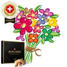 Fleurop Flower bouquet «Swiss Flowers» with Avelines pralines from Maestrani (Minimum)