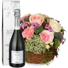 A Basket full of Poetry with Roses and Prosecco Albino Armani DOC (Minimum)