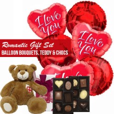Romantic gift set balloons bouquets teddy and chocs