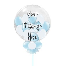 Personalised White & Baby Blue Large Deco Bubble Balloon