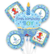 Giant 1st First Birthday Boy Cupcake Balloon Bouquet