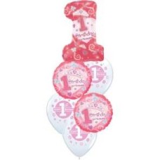 1st Birthday Baby Girl Balloon Bouquet