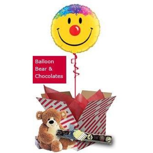 Smiley Face Balloon, Teddy and Chocolates Gift