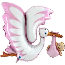 53" STORK with BABY GIRL FOIL