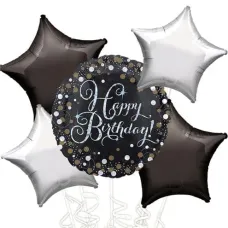 happy Birthday Silver & black Sparkling bouquet of 5