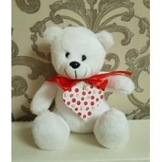 Soft toy teddy bear with heart, white