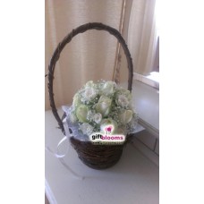 Elegant basket of White Roses Snow White