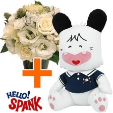 Hello Spank with 30cm Blue T-Shirt + Flowers (Classic Composition)