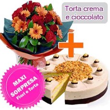 Cream and chocolate cake + flowers (Classic Composition)