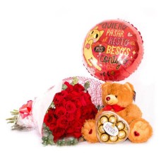 Flowers, Teddy, Chocolates And Balloon