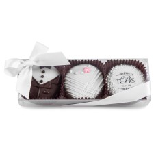 Bride & Groom Hand Dipped & Decorated Sandwich Cookie-Clear Box