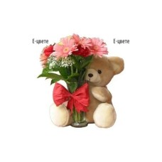 Teddy Bear, flowers and vase
