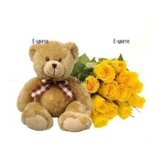 Bouquet of yellow roses and Teddy Bear