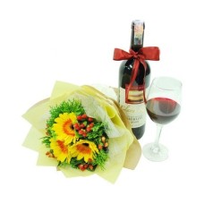 Bouquet of Gerberas and Wine