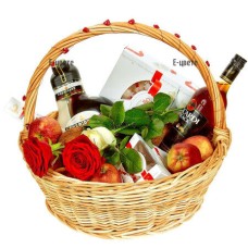 Basket With Gifts And Roses