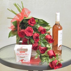 Bouquet of roses with pink wine and truffles