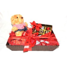 My Sweet Love For Her- Teddy With A Box Saying Ilu And 6 Hearts, 5 Milk Chocolate Hearts And 5 I Love You Mini Chocolate Bars