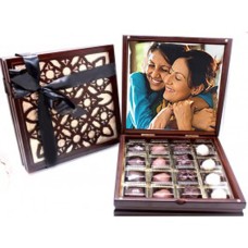 Personalised Elegant cut work Signature wood Box with 16 Belgian chocolates