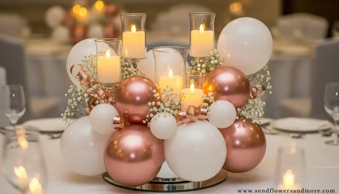 Anniversary balloon decorations with candle