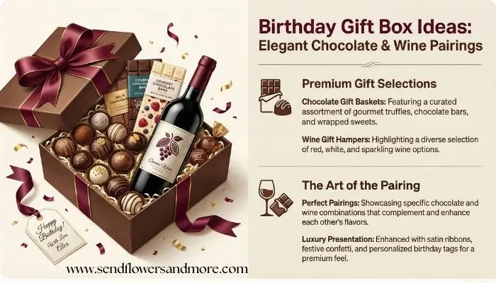 Birthday gift basket and wine