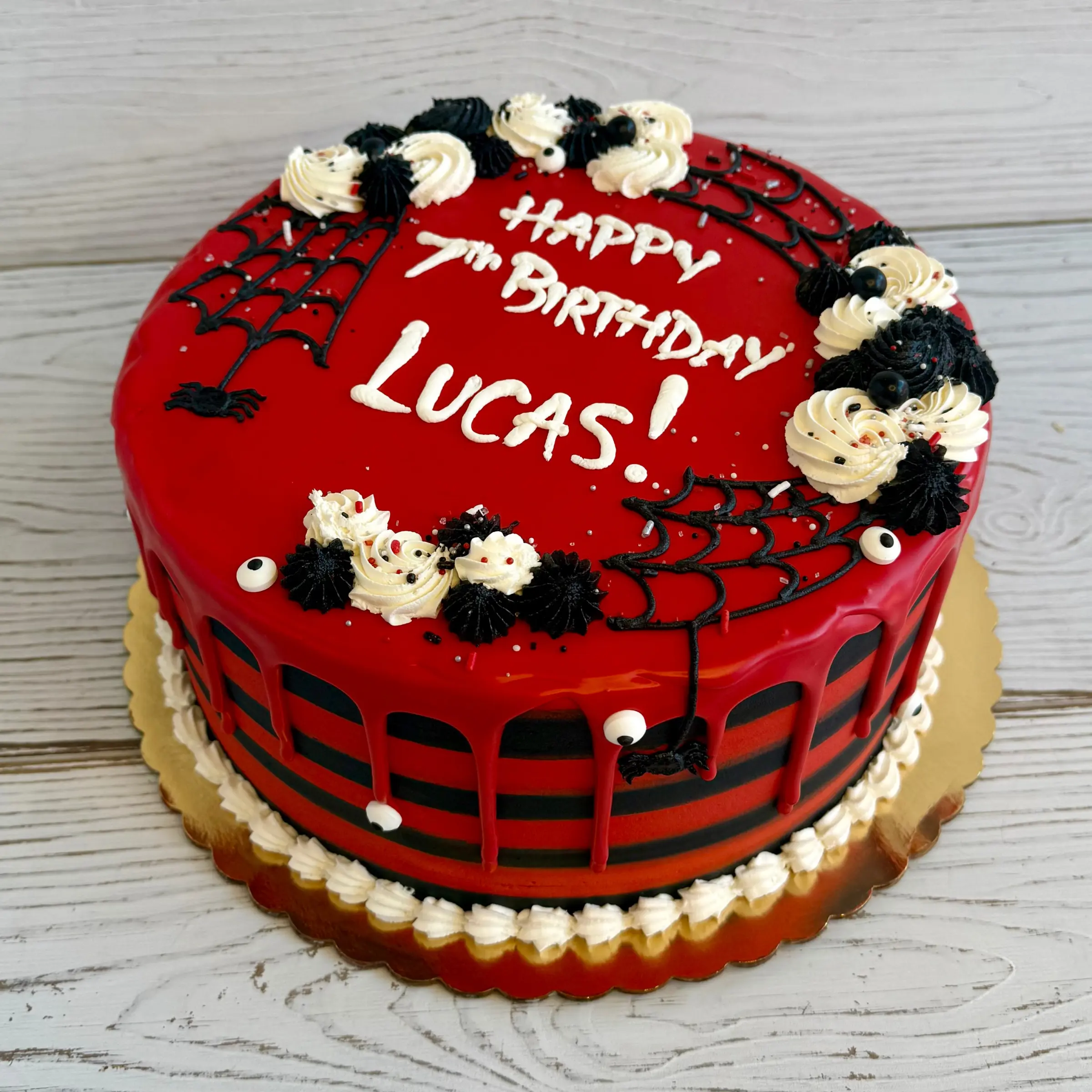 Red & Black Drip Cake with Spiderwebs