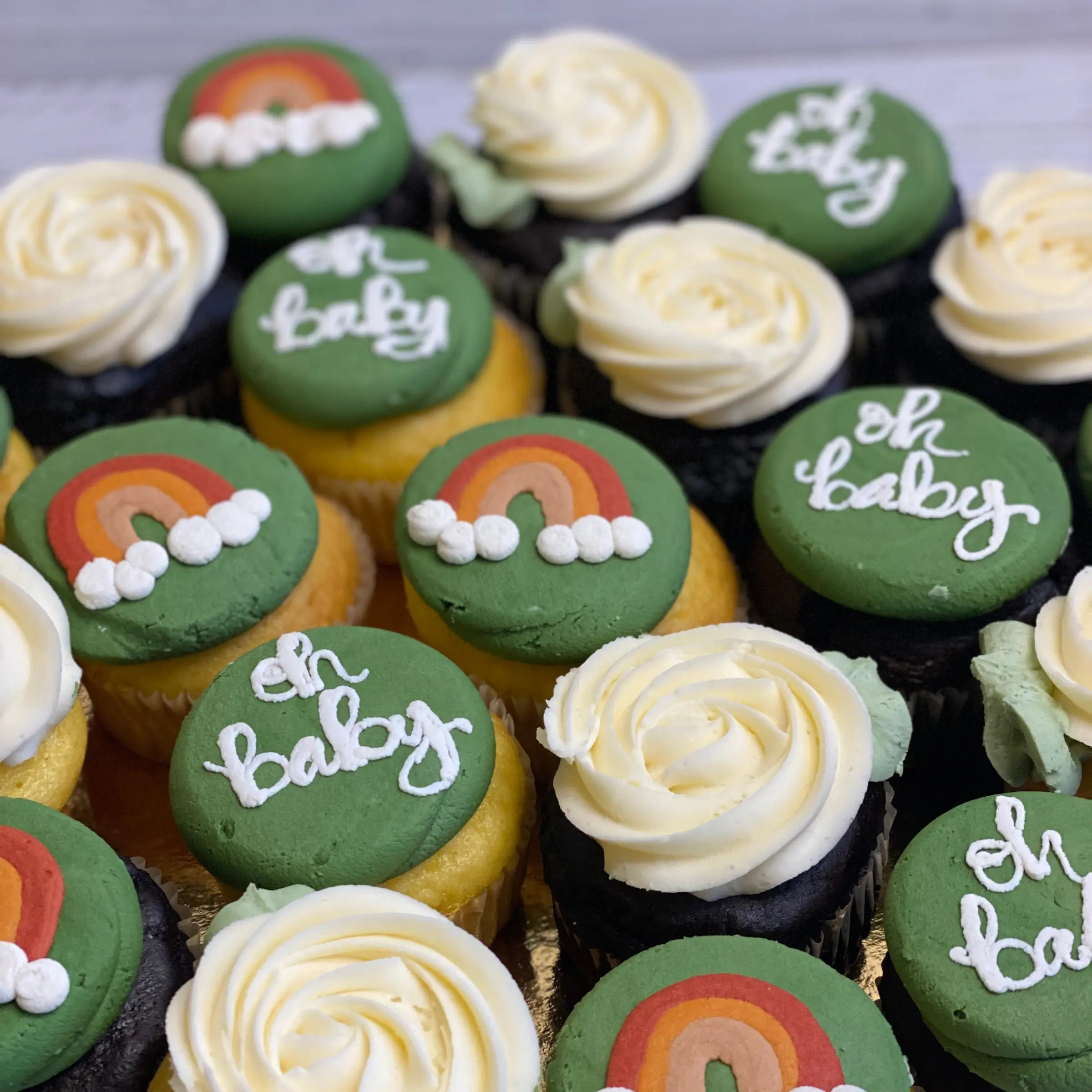 Simple Boho Rainbow and Rosette Cupcakes